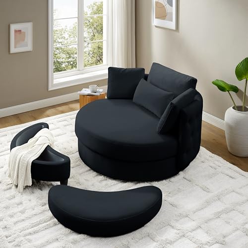 51.5-Inch Oversized Swivel Accent Barrel Chair with Storage Ottoman ,Button Decor and 4 Pillows