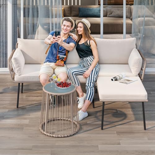 YITAHOME 5 Pieces Outdoor Patio Dining Table Chair Set,Wicker Patio Dining Set,Outdoor Rattan Dining Table Set for Patio, Backyard, Balcony