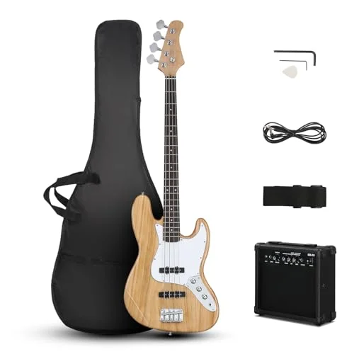 Ktaxon Electric Bass Guitar with 20Watt Amplifier, 4 String Right Handed Jazz Bass Kit for Beginner & Professionals W/a Bag, Shoulder Strap