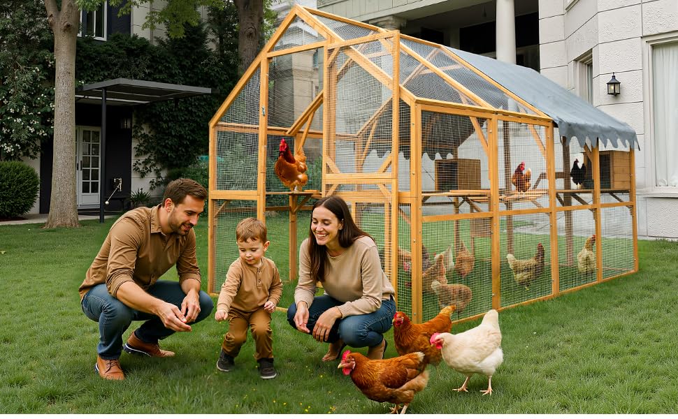109.6'' Large Wood Chicken Coop Enclosures,Walk-in Poultry Cage
