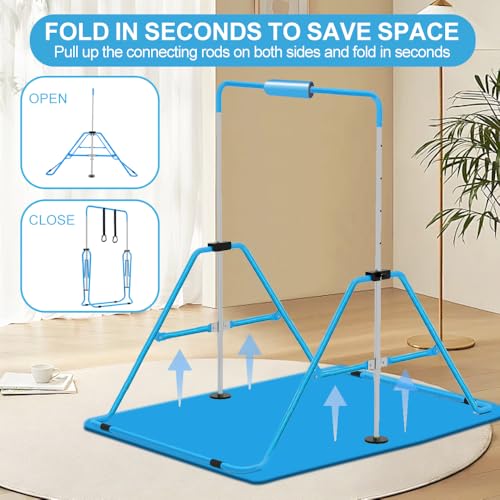 Expandable Gymnastics Bar for Kids, Adjustable Height Junior Training Kip Bar, Folding Gymnastic Horizontal Bars Monkey Bar