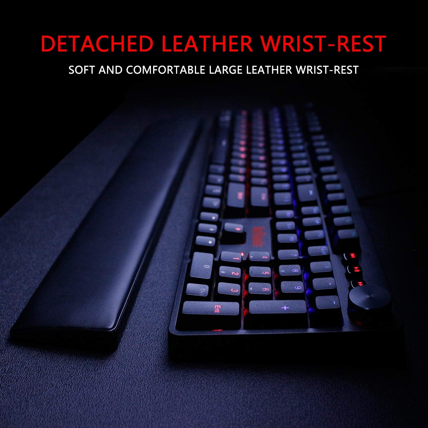RedThunder K55 Mechanical Gaming Keyboard, Quiet Red Switch, Chroma RGB Lighting, Soft Leather Wrist-Rest