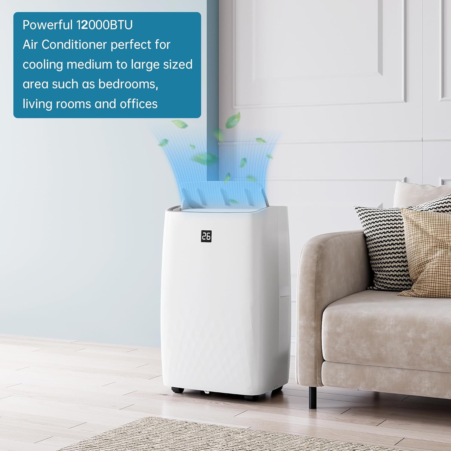 12000BTU Portable Air Conditioner, Portable AC Unit w/Remote Control, Energy-Efficient Cooling for 550 Sq.ft Space, 3In1 Cool/Fan/Dehumidify Modes