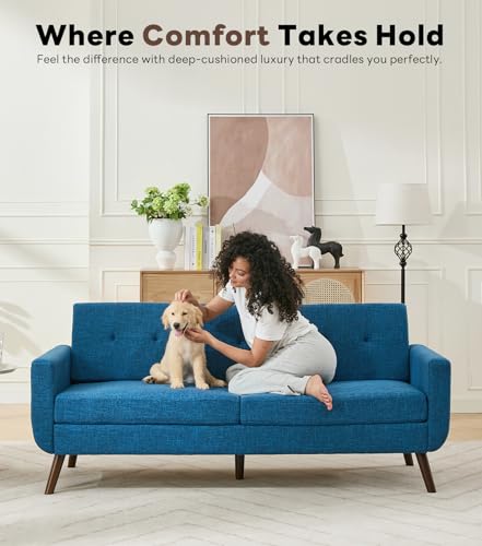 Tbfit L Shaped Couch Sofa, 80" W Mid-Century Modern Sectional Couches, 3 Seater Sofas with Wide Chaise Lounge & Two Pillows
