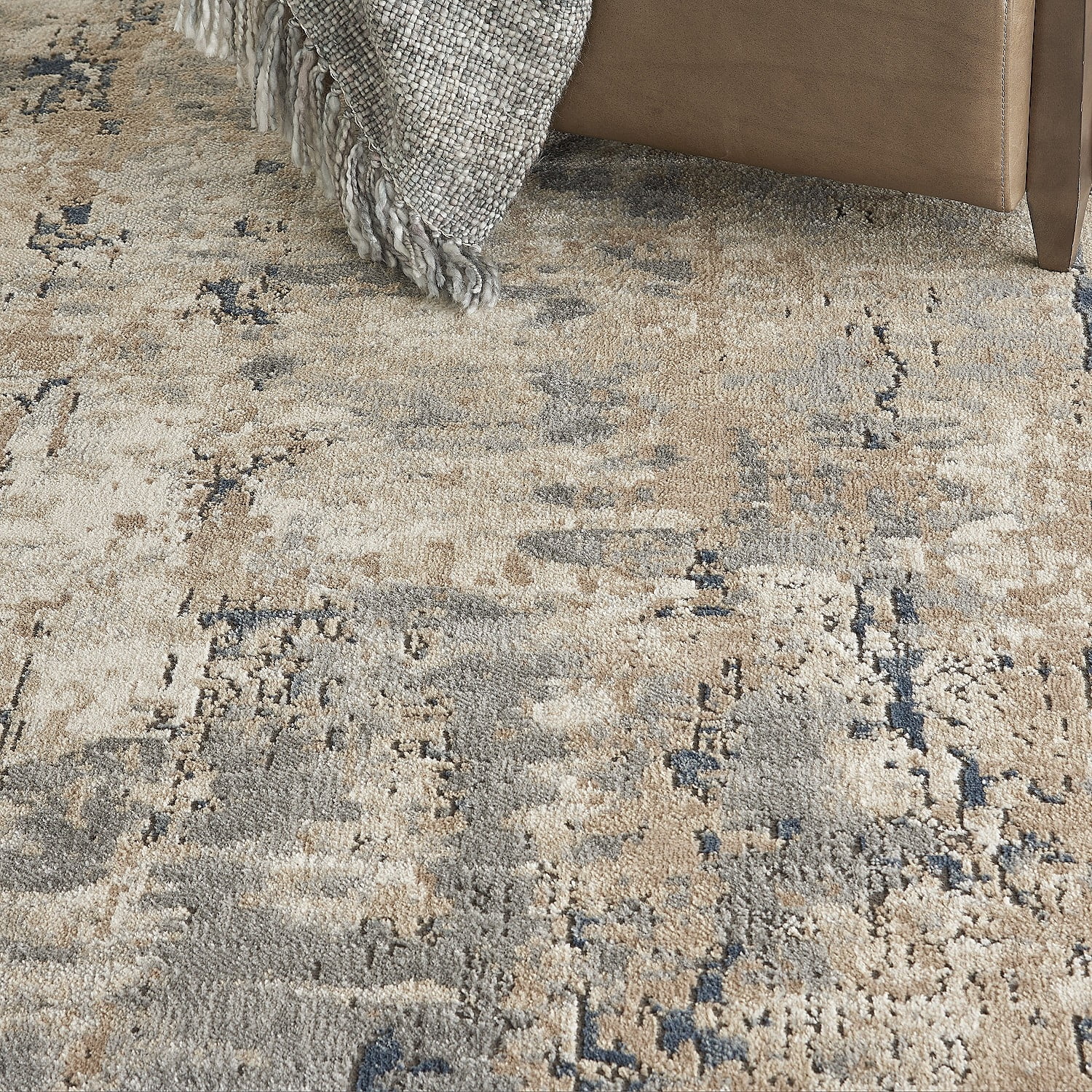 Nourison Concerto Beige/Grey 10' x 14' Area Rug, Abstract, Distressed, Bed Room, Living Room, Dining Room, Kitchen, Easy Cleaning, Non Shedding,