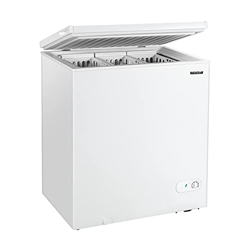 COSTWAY Chest Freezer, Quiet Small Deep Freezer with Top Open Door & Removable Basket, Compact Freezer with Two Rolling Casters for Apartments, Bars
