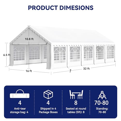 PHI VILLA 20'x16' Outdoor Heavy Duty Party Tent Large Commercial Canopy Wedding Event Shelter with Removable Sidewalls & 3 Storage Bags for Patio