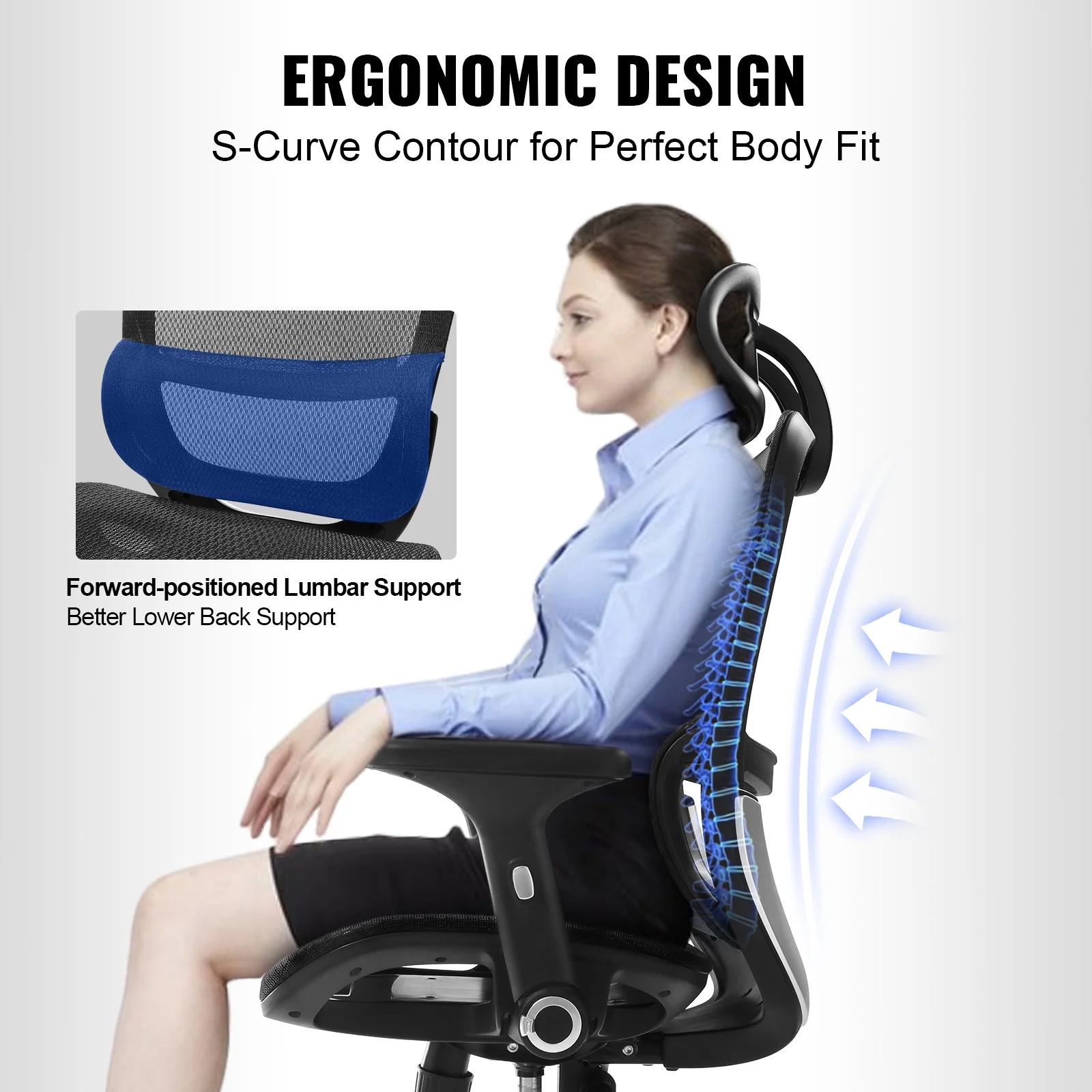 BENTISM Ergonomic Office Chair Mesh Desk Chair Back Lumbar and Head Support