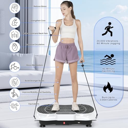 Vibration Plate Exercise Machine for Weight Loss – 100-Speed Platform with Bluetooth Speaker, Remote & Bands
