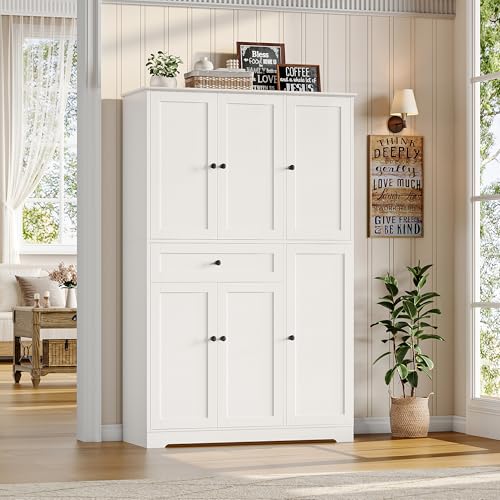 HOSTACK 68" Tall Kitchen Pantry Storage Cabinet, Modern Kitchen Hutch Cabinet with Doors and Shelves