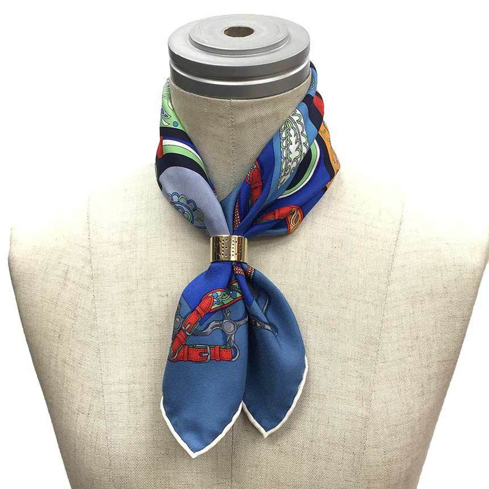 Pre-Owned HERMES Hermes Carre 45 Gavroche Scarf Muffler FESTIVAL DES AMAZONES Amazon Festival BLUE/ROUGE/VERT 100% Silk Pocket Square Neckerchief