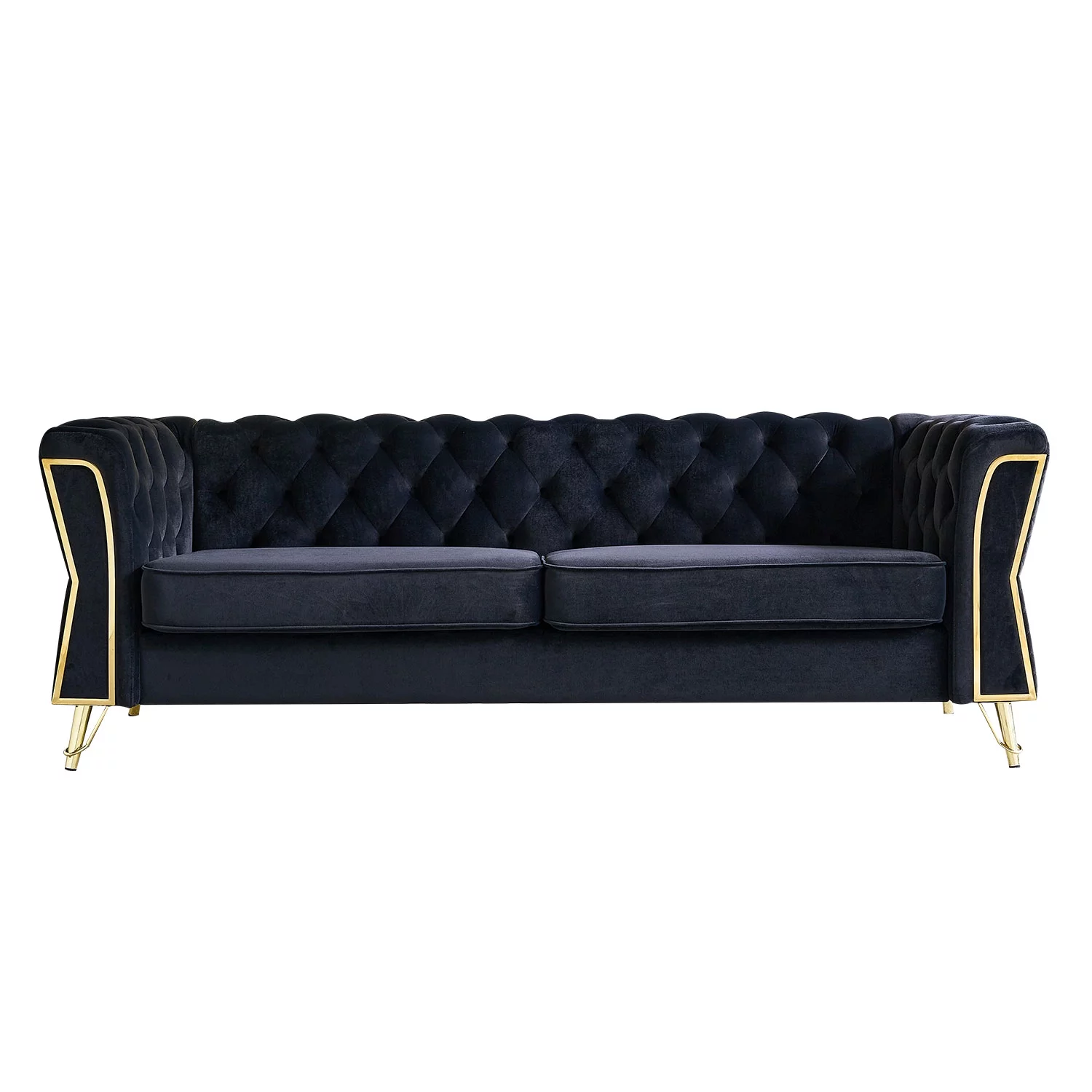 SZLIZCCC Modern Tufted Velvet Living Room Sofa Flare Arm, 87.4”W Couch, Black