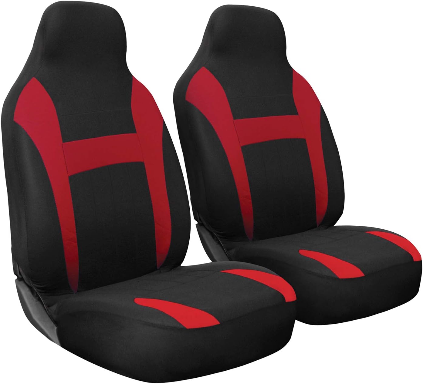 OxGord Car Seat Cover - Poly Cloth Black, Red and Gray with Front Low Bucket Seat - Universal Fit for Cars, Trucks, SUVs, Vans - 2 pc Set