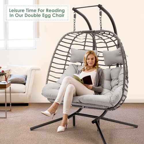 Double Egg Swing Chair with Stand for Outdoor