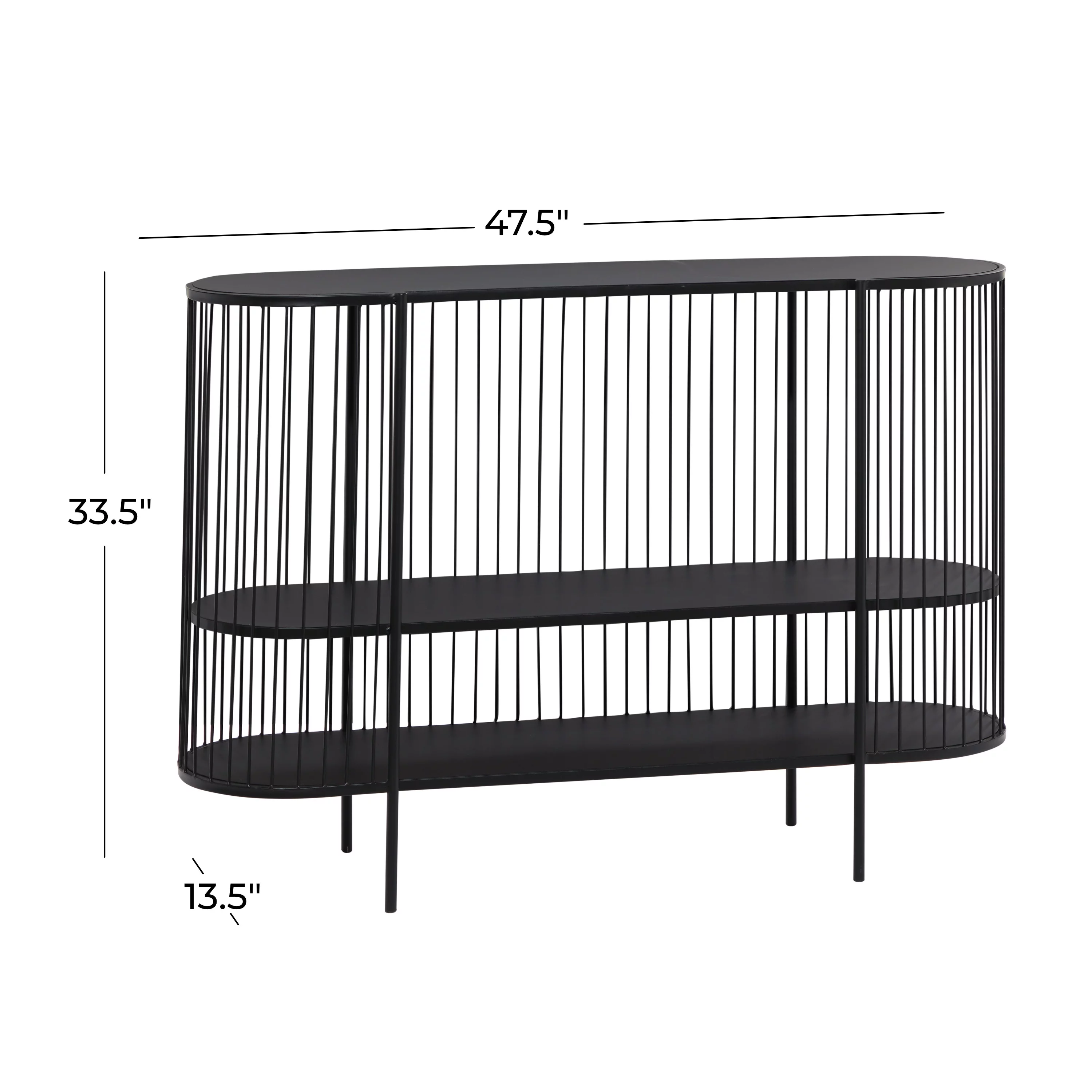 DecMode 48" x 34" Black Metal Narrow Open Wire Frame 2 Shelf Console Table, 1-Piece