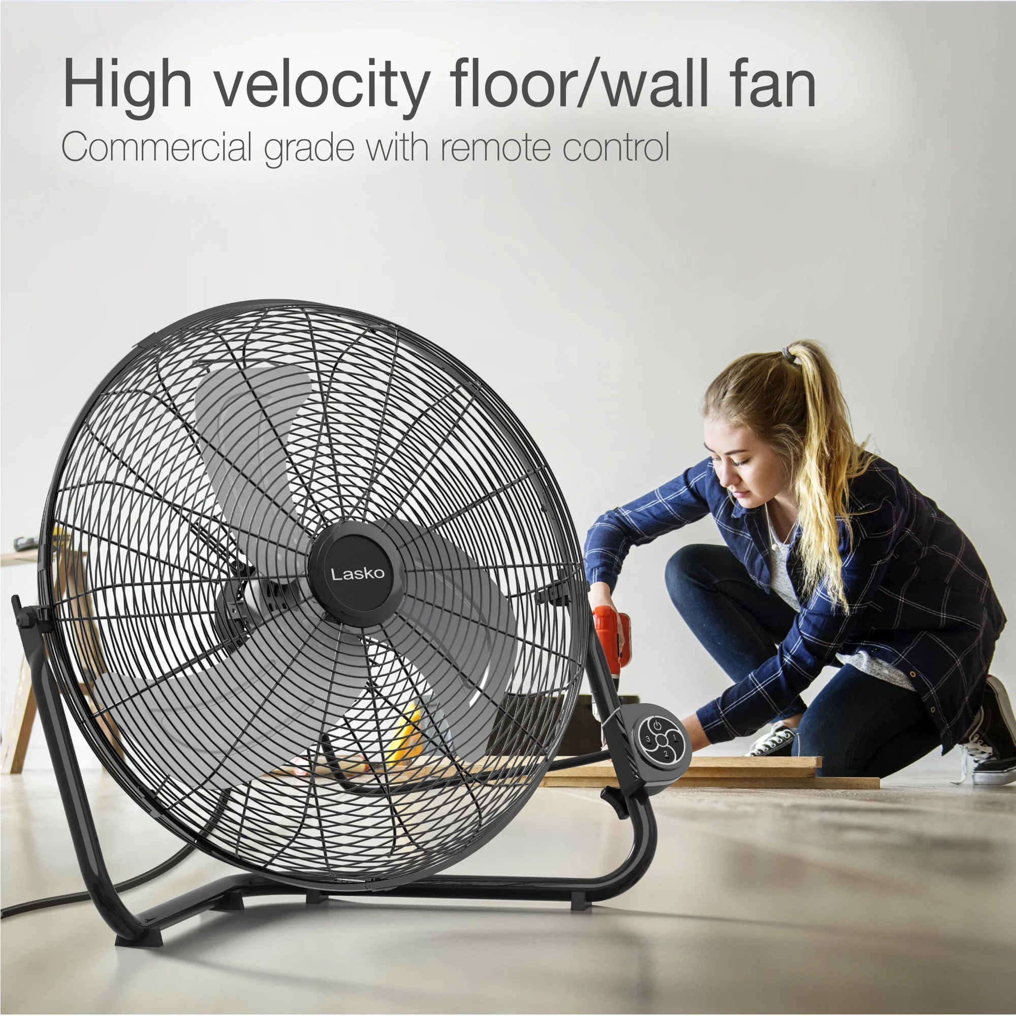 Lasko 20 High Velocity Floor Fan, Wall Mount Option and Remote, 22 H, Black, H20685, New