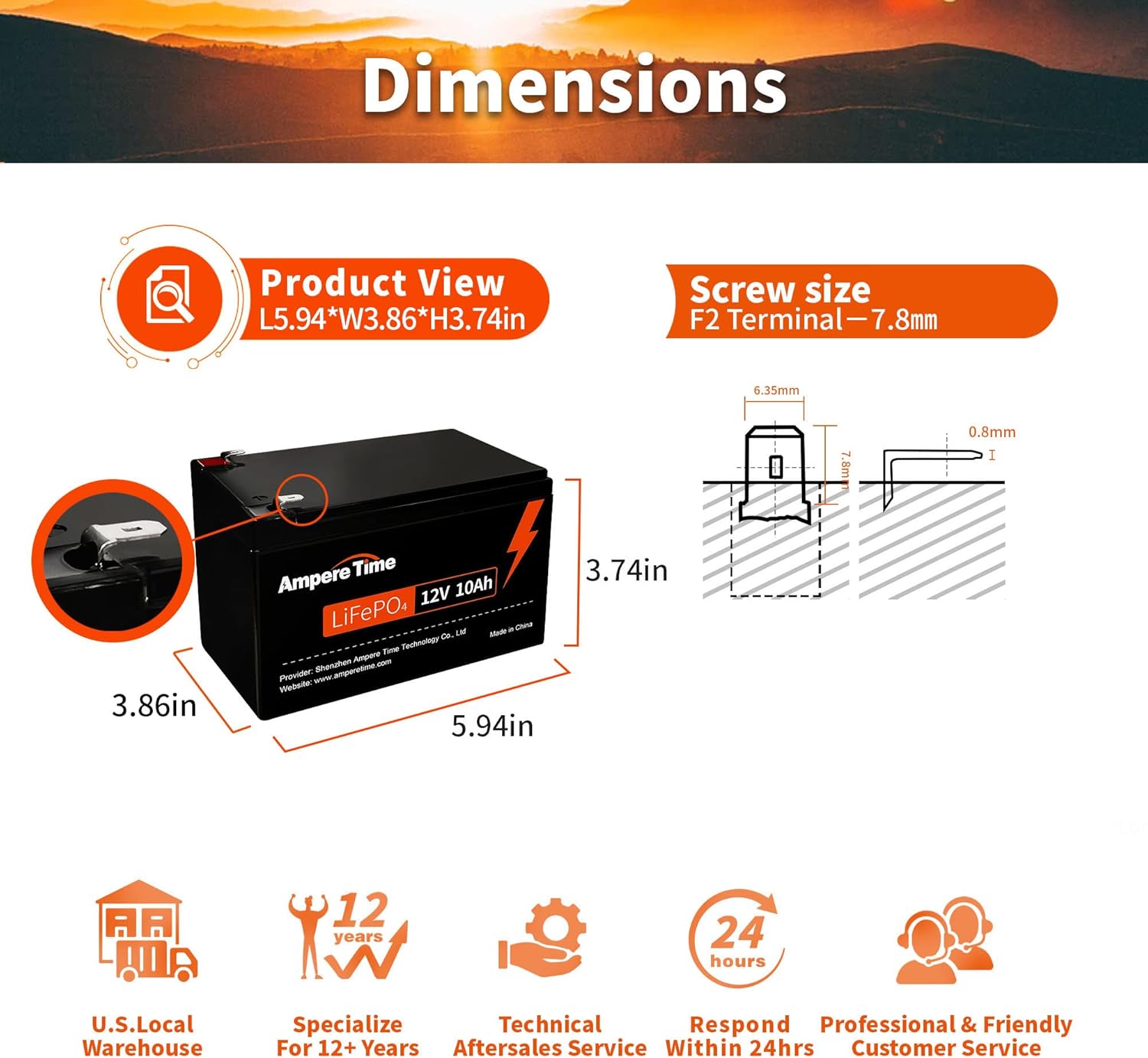 Ampere Time 12V 400Ah Deep Cycle LiFePO4 Battery Pack, with Built-in 250A BMS, Longer Runtime with 5.12kWh, 4000+ Cycle, Perfect for Solar System, RV