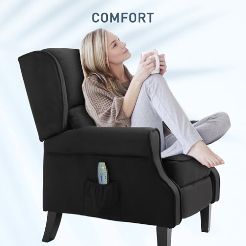 HOMCOM Vibration Massage Recliner Chair for Living Room with Heat, Wingback Single Sofa, Modern Suede Fabric Push Back Reclining Chair with Footrest
