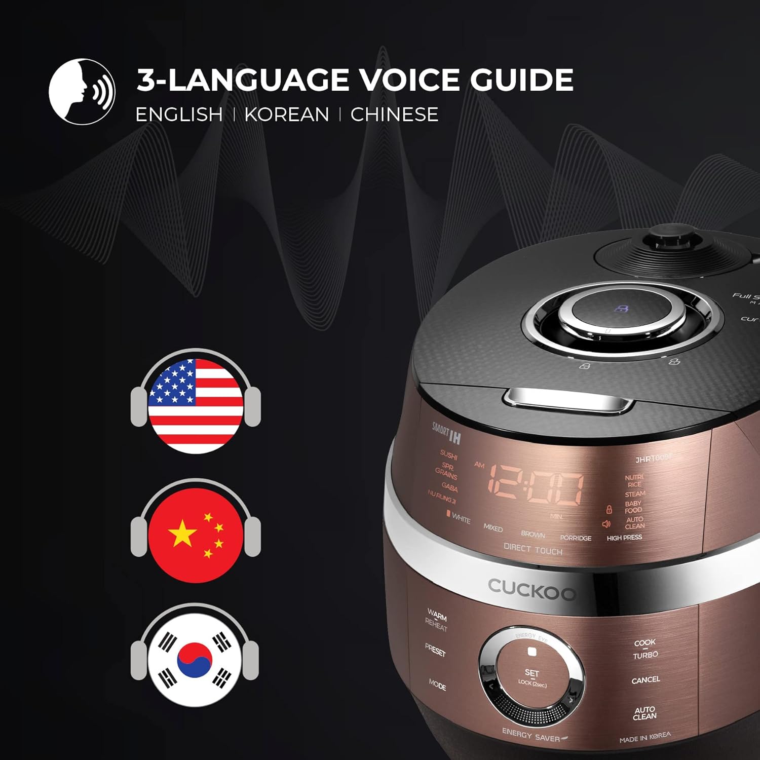 CUCKOO CRP-JHR1009F | 10-Cup (Uncooked) Induction Heating Pressure Rice Cooker | 19 Menu Options, Auto-Clean, Voice Guide