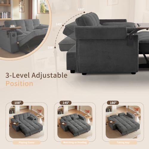 68.11" Corduroy Sleeper Chair Bed with USB Port, Cup Holders & Side Storage Pockets – 3-in-1 Foldable Sofa Bed for Guest Room, Living Room – White