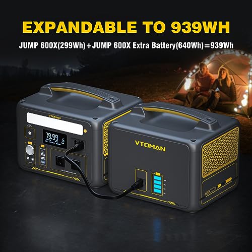 VTOMAN Jump 600X Portable Power Station, LFP Battery Powered Generator with 2x 600W AC Outlets (Surge 1200W), 4x USB ports
