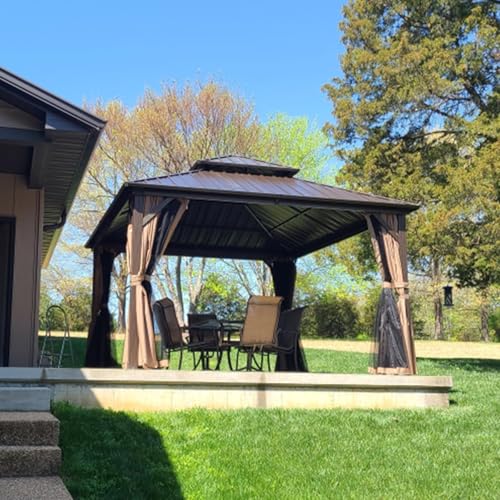 Domi 10' x 10' Hardtop Gazebo Outdoor Metal Gazebo with Galvanized Steel Double Roof Canopy, Curtains and Netting for Patio, Backyard, Deck