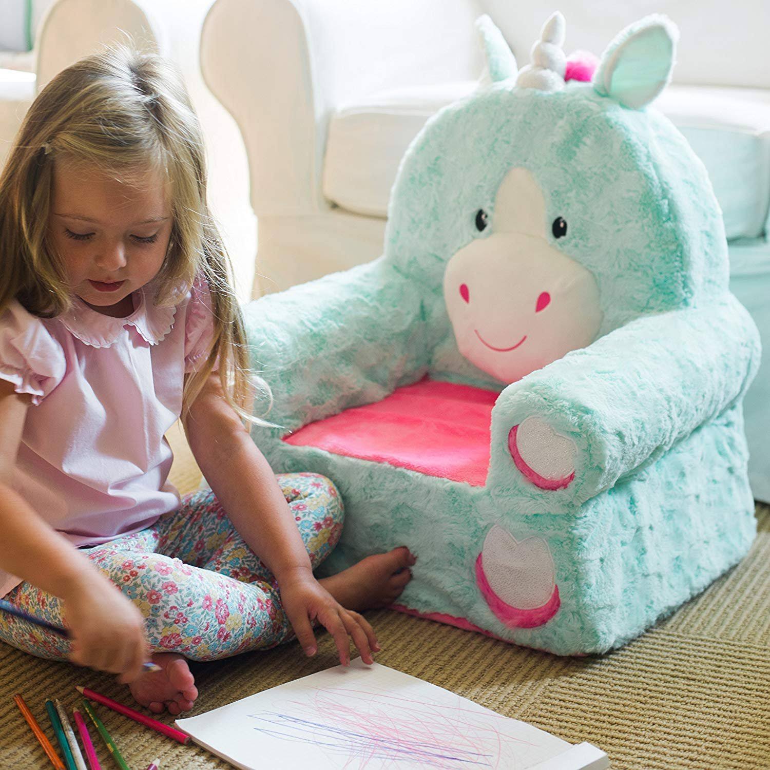 Sweet SEATS Adorable Teal Unicorn Children&s Chair, Machine Washable Removable