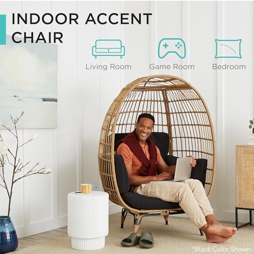 Best Choice Products Wicker Egg Chair, Oversized Indoor Outdoor Lounger for Patio, Backyard, Living Room w/ 4 Cushions, Steel Frame, 440lb Capacity