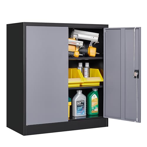 Metal Garage Storage Cabinet with Wheels,Metal Storage Cabinet with Adjustable Shelves,Steel Tool Cabinets with Locking Door for Home, School, Office
