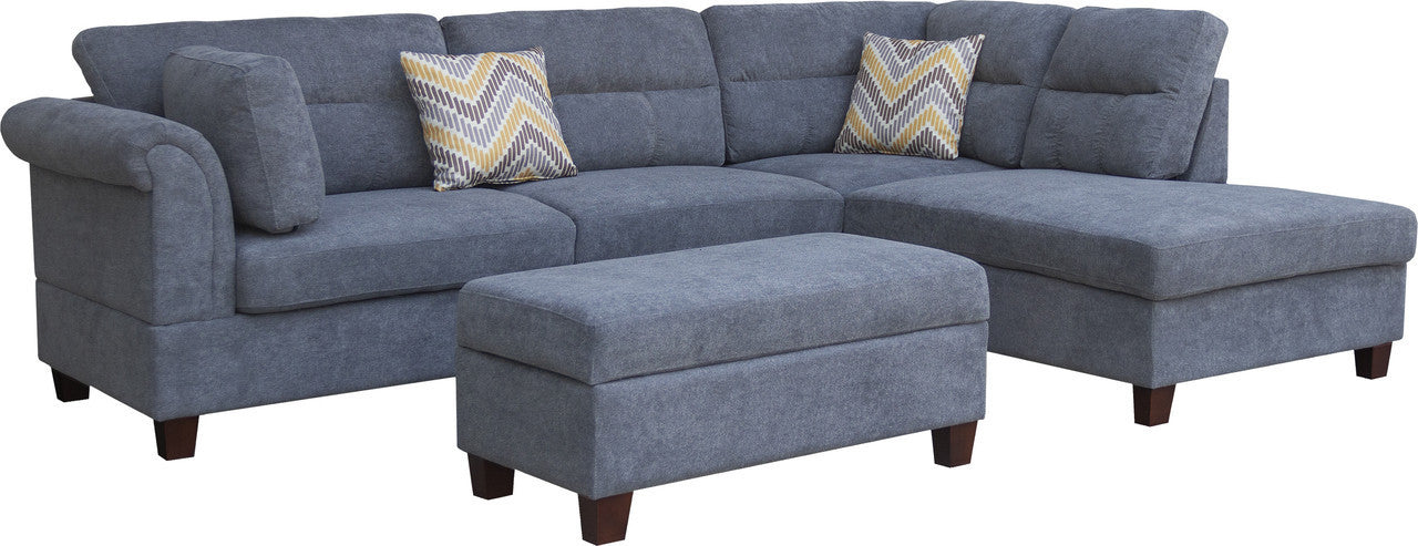 Diego Fabric Sectional Sofa with Ottoman and 2  Pillows Gray