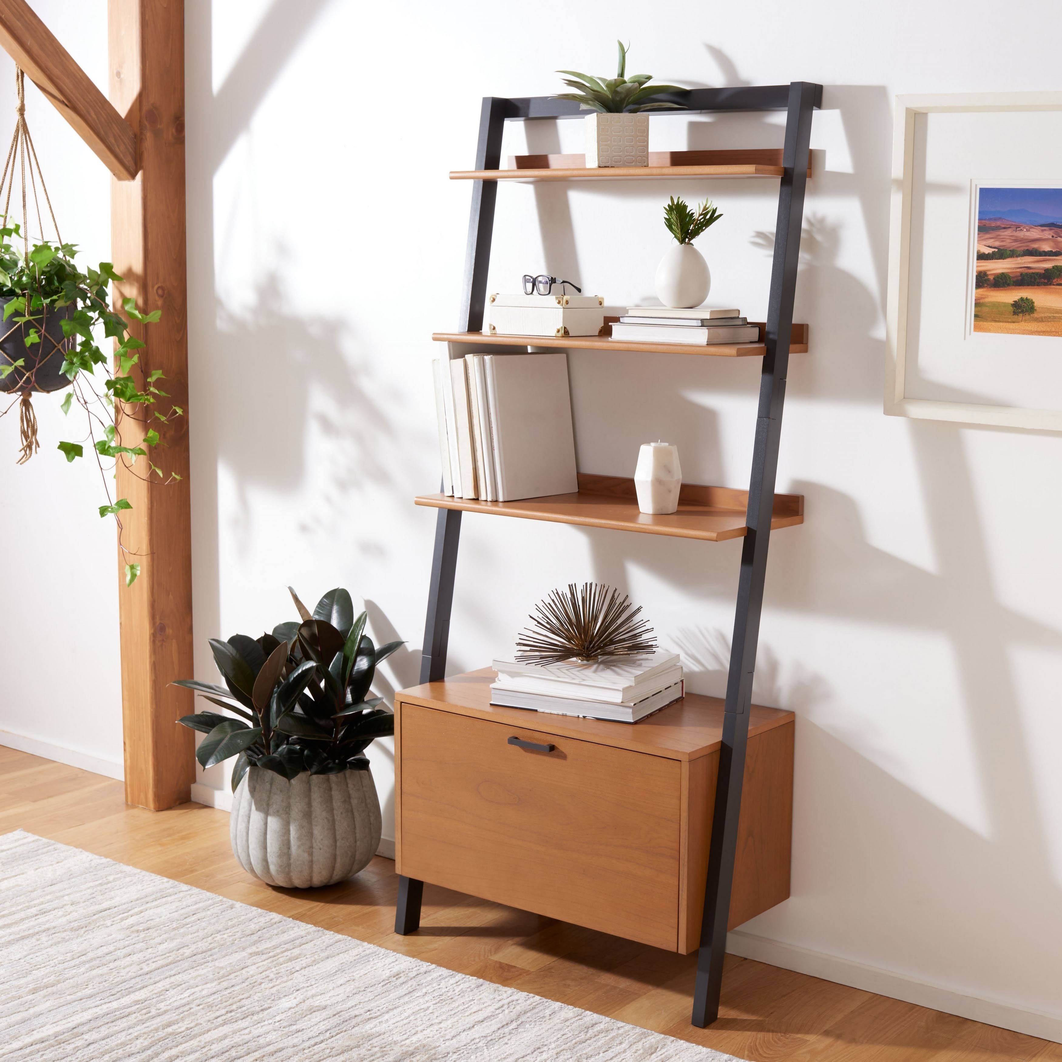 Safavieh Vlad 3 Shelf 1 Door Etagere-Natural / Charcoal