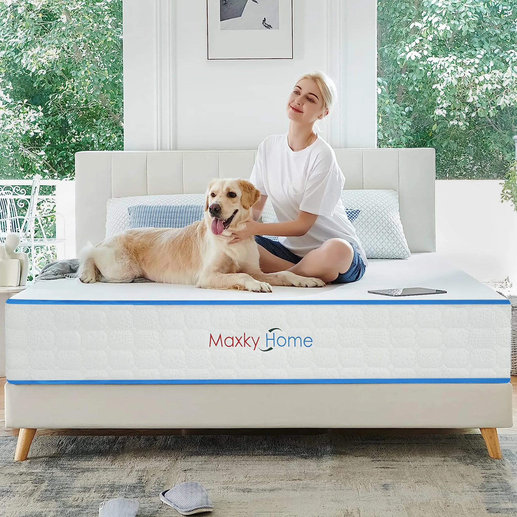 10 Inch Queen Mattress with Pillows, 4 Sizes Gel Memory Foam Mattress Bed in a Box Medium Firm Hybrid Mattress CertiPUR-US Certified 10-year Warranty