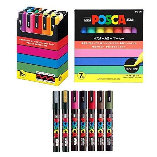 Uni Posca Paint Marker Full Range Bundle Set , Mitsubishi Poster Colour All Color Marking Pen Fine Point PC3M 24 Colours