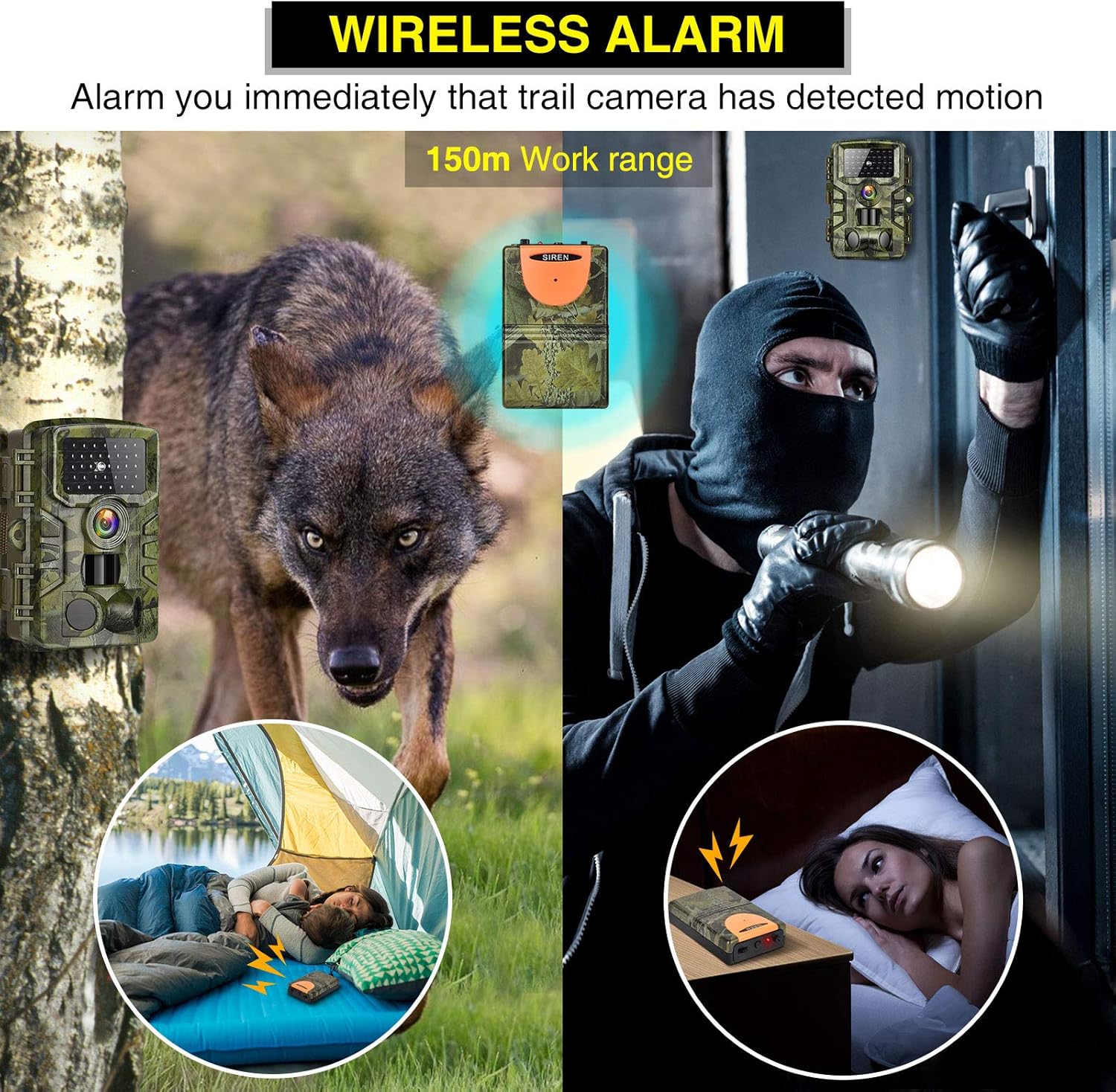 Trail Camera Auto Alarm Function for 150m Sensitive Detection 24MP 1080P Wildlife Camera Trail Cameras with Night Vision Motion Activated Waterproof