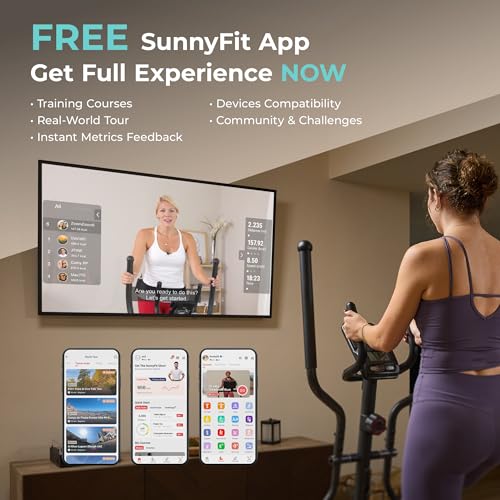 Sunny Health & Fitness Smart Upright Elliptical w/Pulse Sensor Built-in, Indoor Full-Body Cross-Training & Cardio Exercise Machine for Home