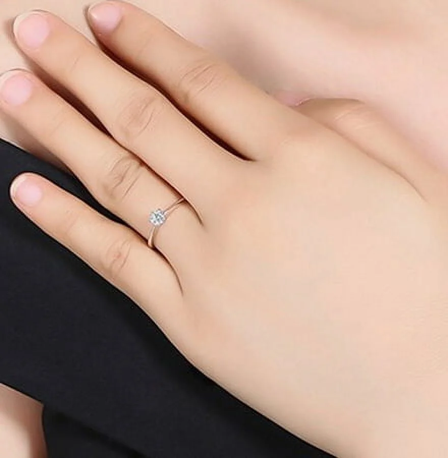 JeenMata .15 Carat Round Brilliant Real Diamond Solitaire Engagement Ring in 10k White Gold
