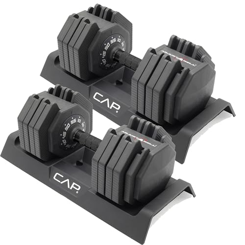 CAP Barbell ADJUSTABELL Adjustable 55 lb Hex Dumbbell Weights - Singles & Pairs | Multiple Handle Options
