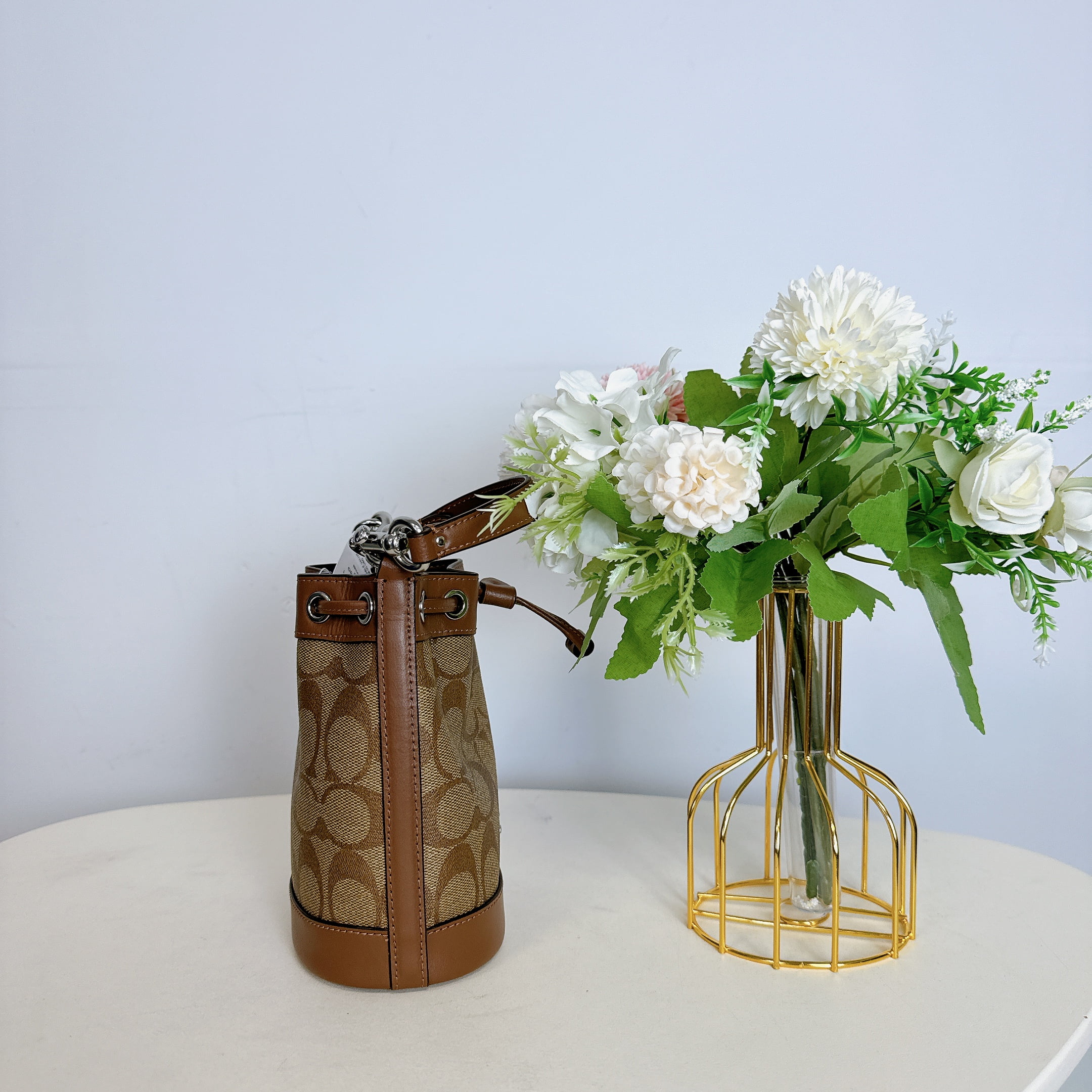 Coach CR145 Mini Bucket Bag In Signature Canvas IN Khaki Saddle - Radiant Selections