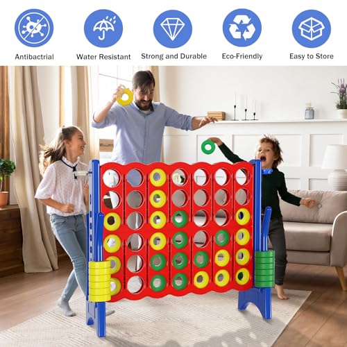 Oversized 4 in a Row Connect Game,Giant Carry Bag Included-4 ft WideX3.5 ft Tall,4-to-Score Jumbo with 44 Pieces Rings&Cup Holder