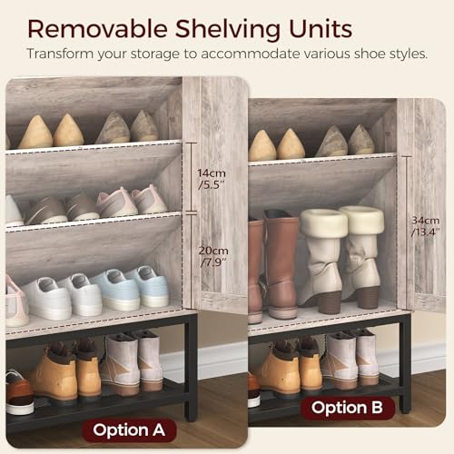 Shoe Storage Cabinet, Farmhouse Shoe Cabinet for Entryway, 6-Tier Shoe Organizer with Doors and Shelves