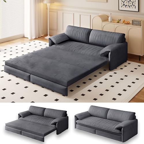 70.1" Futon Sofa Bed Queen Size, Pull Out Bed, 3-in-1 Convertible Sleeper Sofa with 2 Soft Pillows, Modern Velvet Futon Couch for Living Room