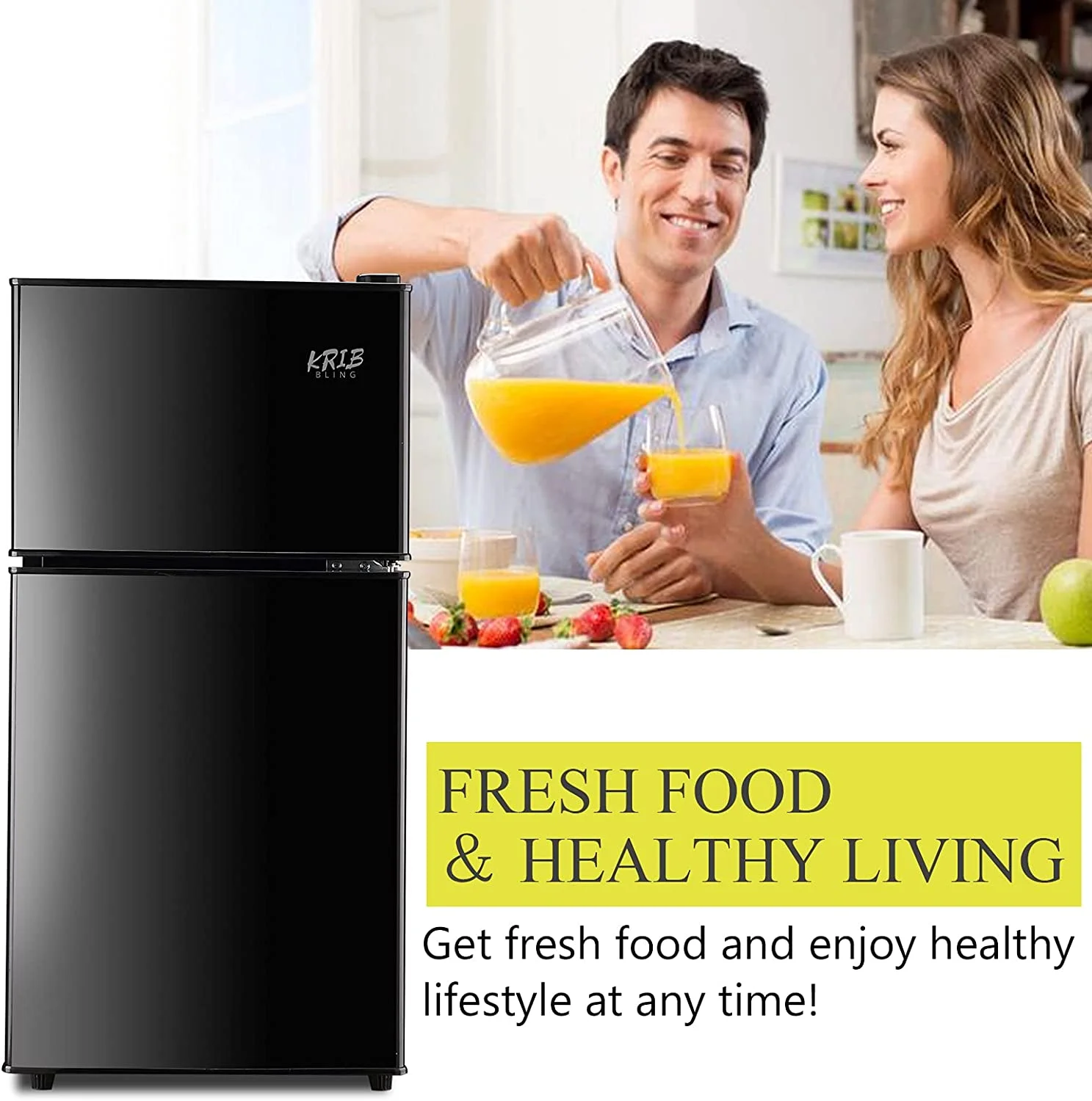 GGTB 3.2 Cu ft Two Door Mini Fridge with Freezer, Retro Compact Refrigerator with Freezer, Black
