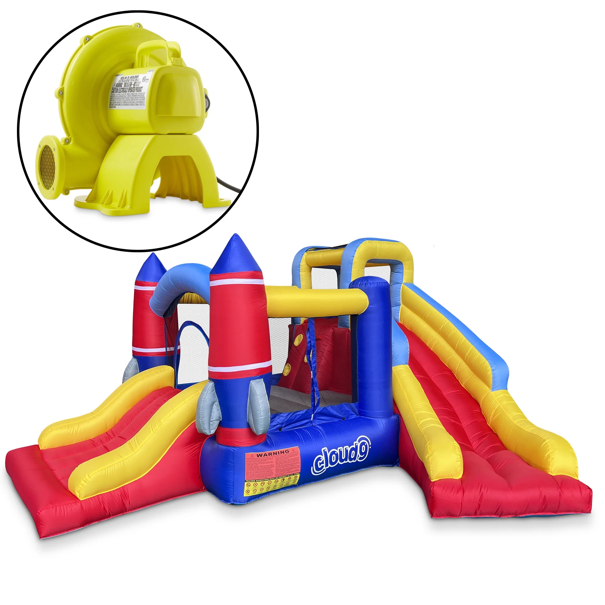 Cloud 9 Rocket Bounce House with Blower & Two Slides - Inflatable Bouncer for Kids