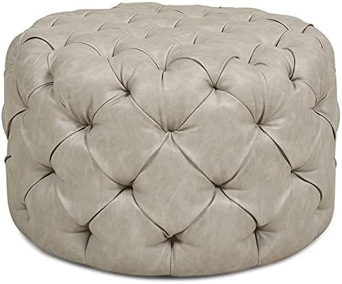 Jennifer Taylor Home Ace Round Tufted Accent Ottoman Warm Gray