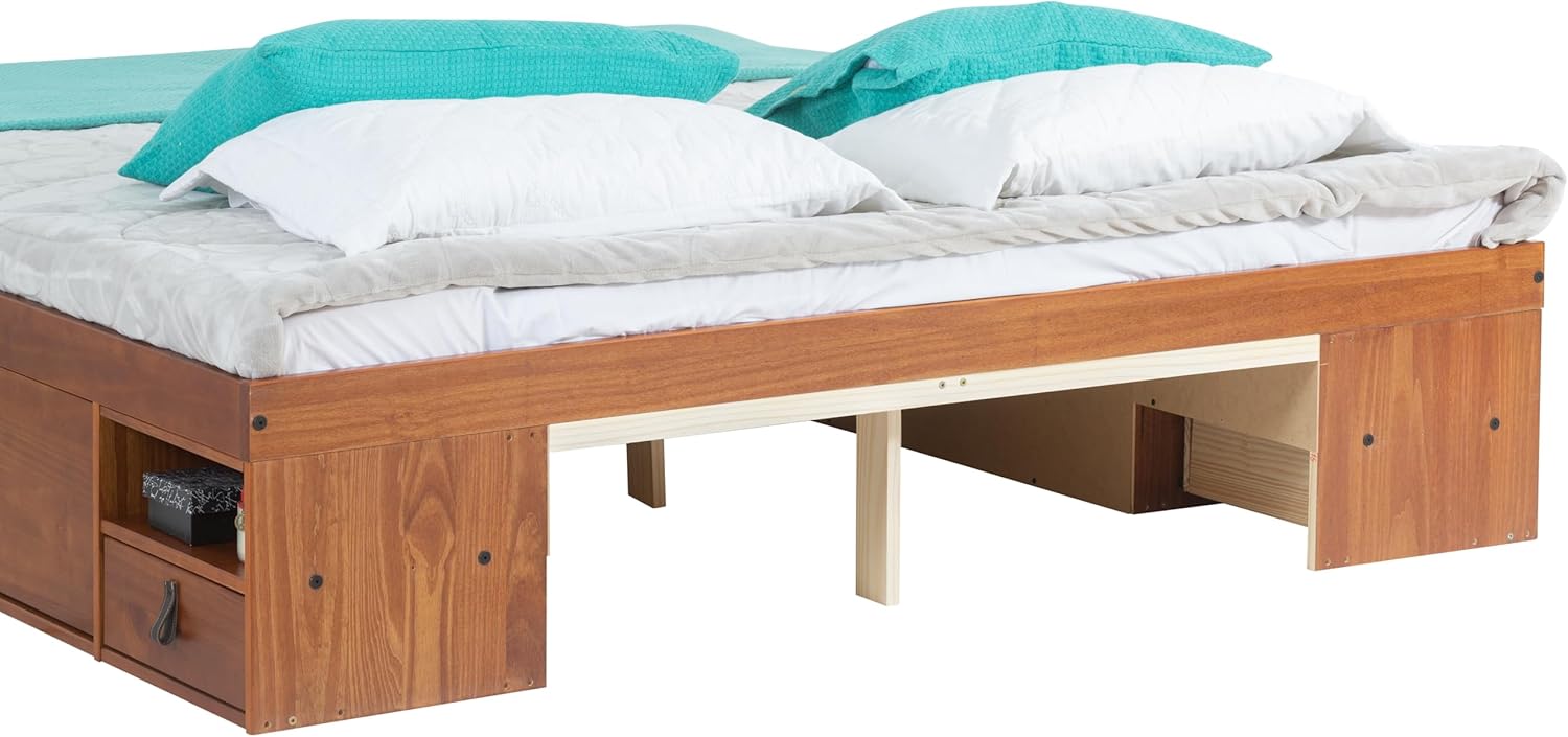 memomad Bali Bed - King Storage Platform Sturdy Wooden Bed Frame with Drawers & More - Solid Pine Wood - Noise Free - No Box Spring Needed