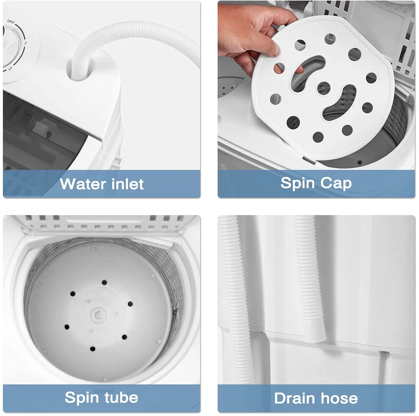 Erommy Twin Tub Mini Portable 16.5 lbs. Washing Machine and Dryer Spin Dryer Combo for Apartments, White