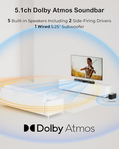 ULTIMEA 5.1CH Surround Sound Bar with Subwoofer, Dolby Atmos, VoiceMX & BassMX Tech, 300W Soundbar for Smart TV
