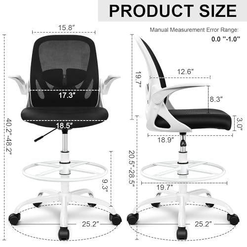 Primy Drafting Chair Tall Office Chair with Flip-up Armrests Executive Ergonomic Computer Standing Desk Chair with Lumbar Support and Adjustable