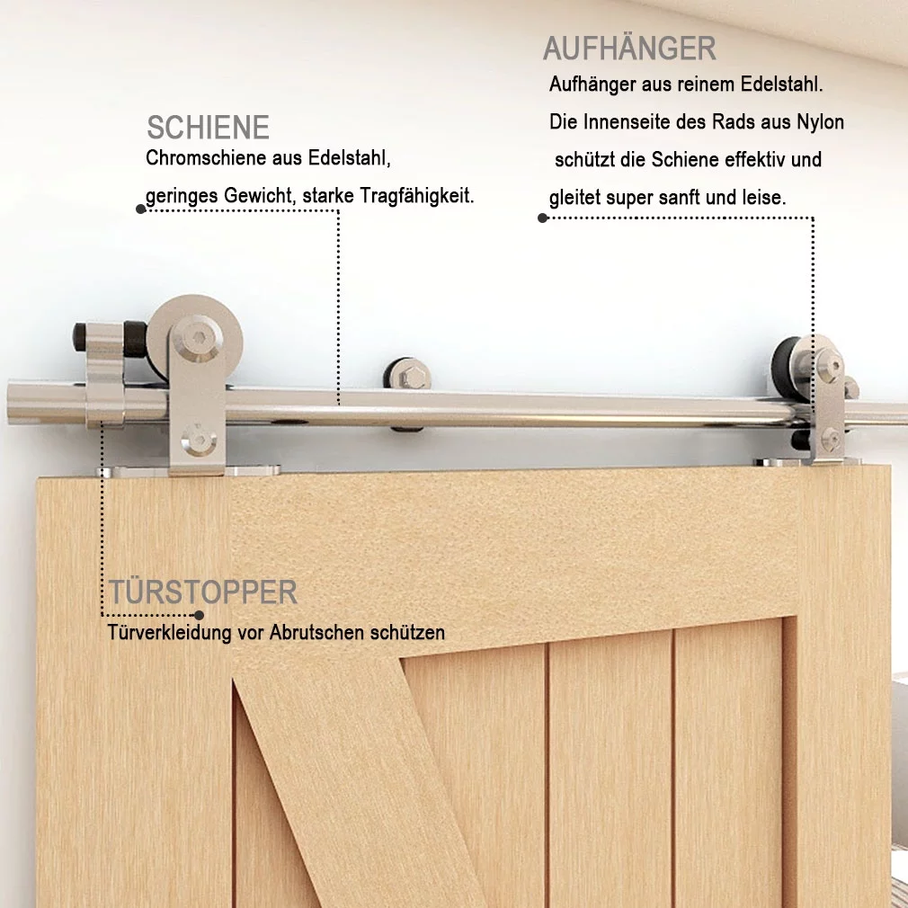 CCJH 14Ft Stainless Steel Sliding Barn Door Hardware Kit Heavy Duty Fit 42" for Double Wood Door