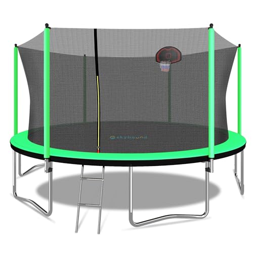 SkyBound Trampoline with Safety Enclosure Net - 10ft 12ft 14ft 15ft 16ft Large Outdoor Backyard ASTM Approved Trampolines for Kids & Adults